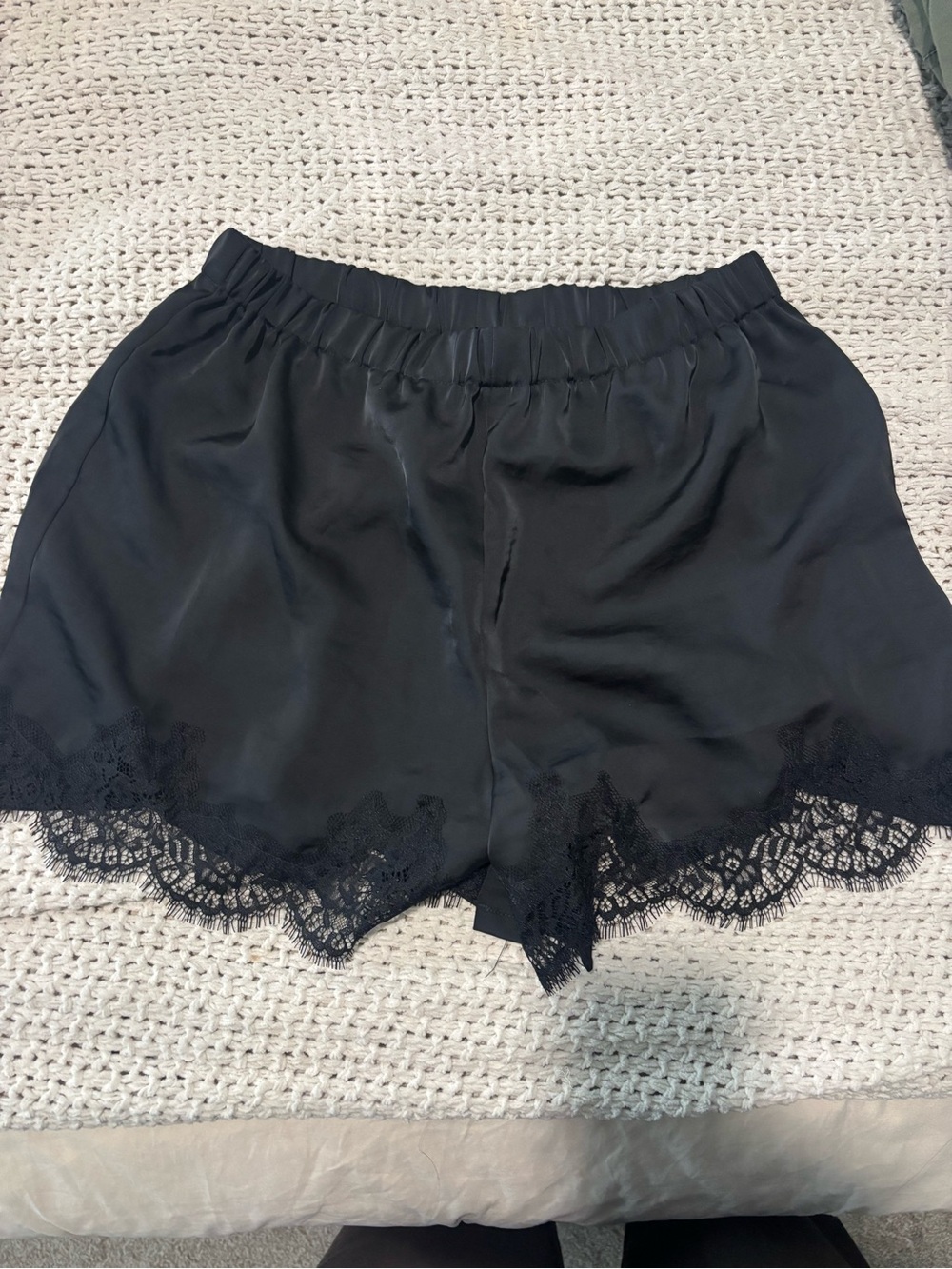 Old Navy Black Satin Shorts with Lace Hem
